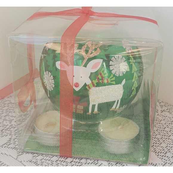 Pier 1 Imports Christmas Gift Set Glass Ornament Candleholder Five Tealights New - Picture 1 of 8